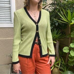 Vintage light olive/black St. John knitted cardigan